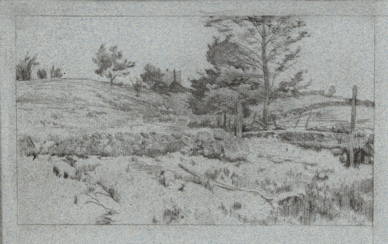 Landschap met Stenen Muur (schets van velden) door John Henry Twachtman