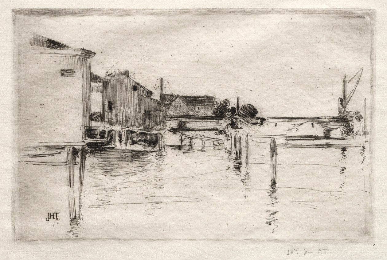 Het dok, Bridgeport, Connecticut door John Henry Twachtman