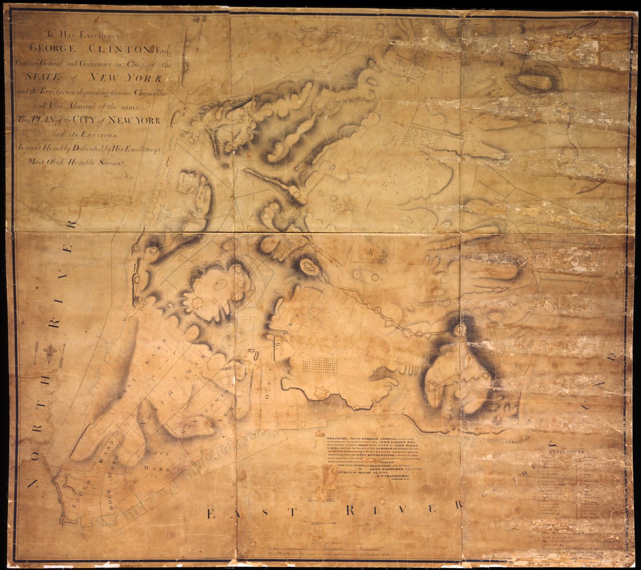 Aan zijn excellentie George Clinton, Esq. . . . Dit plan van de stad New York en zijn omgeving . . ., 1785 door John Hills