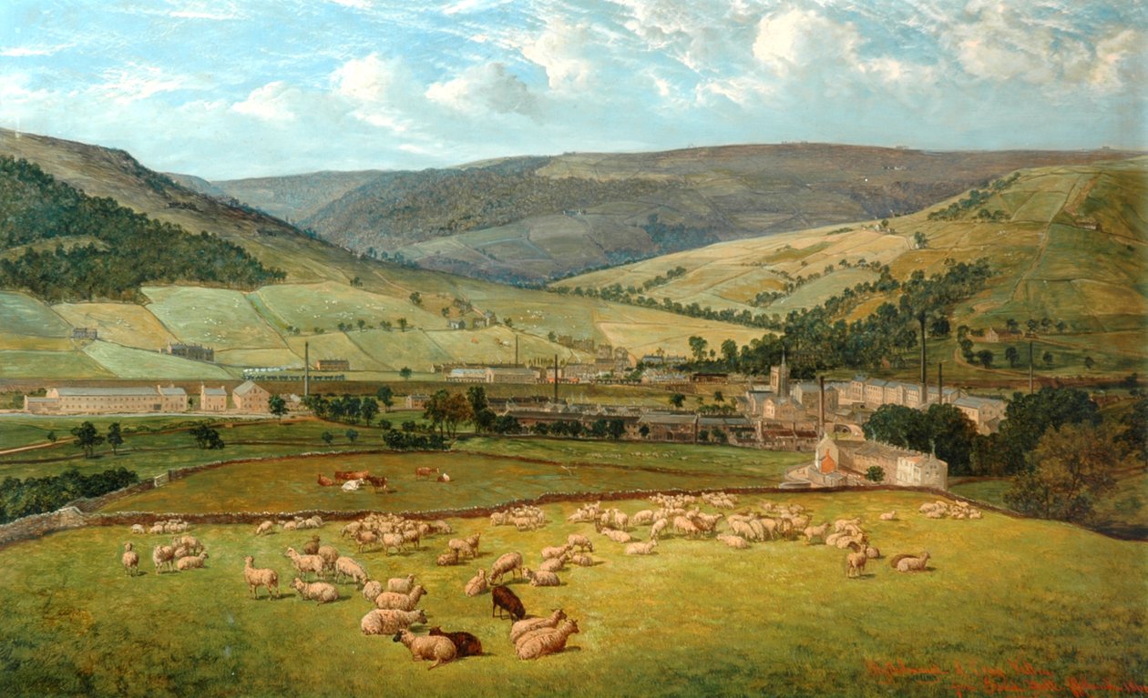Mytholmroyd & Cragg Vale vanuit Ewood Hall, 1869 door John Holland