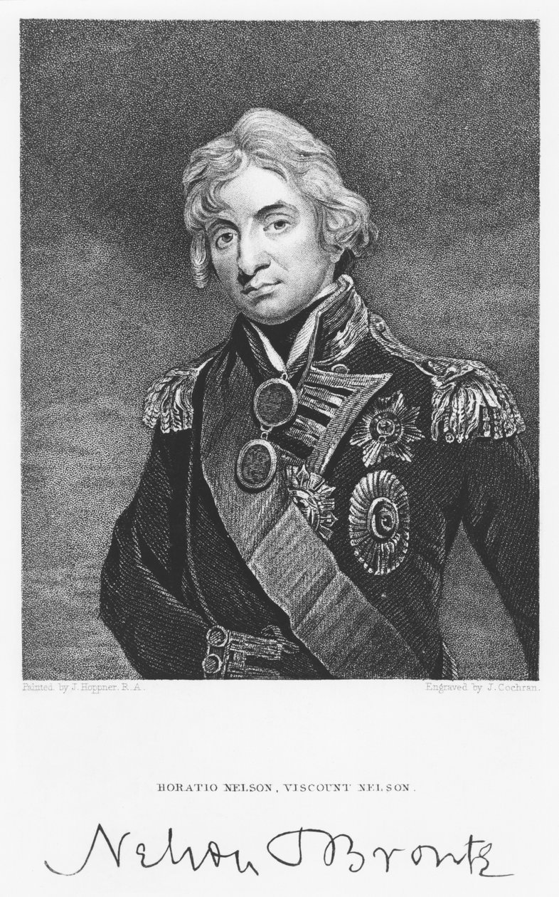 Portret van admiraal Horatio Nelson met zijn handtekening, gegraveerd door John Cochran door John Hoppner