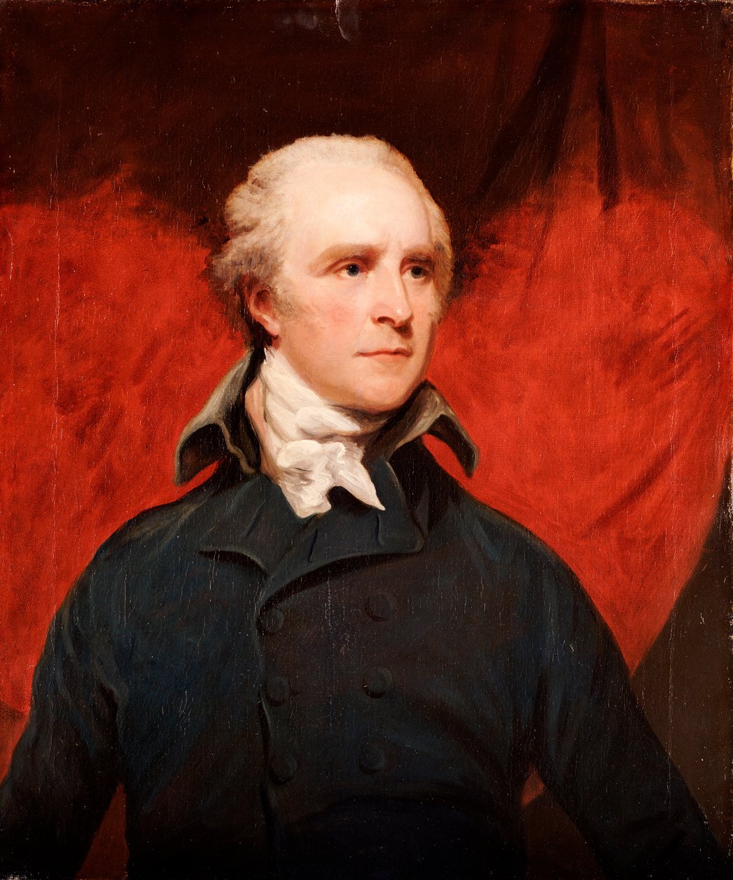 Portret van de Rt. Hon. Thomas Grenville, M.P., halve lengte, in een grijze jas en een witte das door John Hoppner