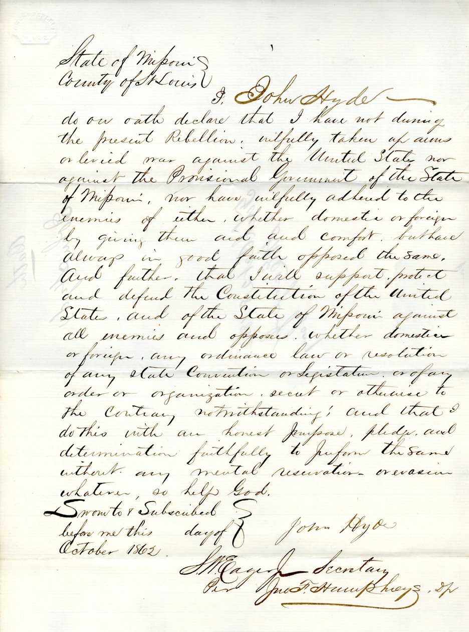 Loyaliteitseed van John Hyde uit Missouri, County of St. Louis door John Hyde