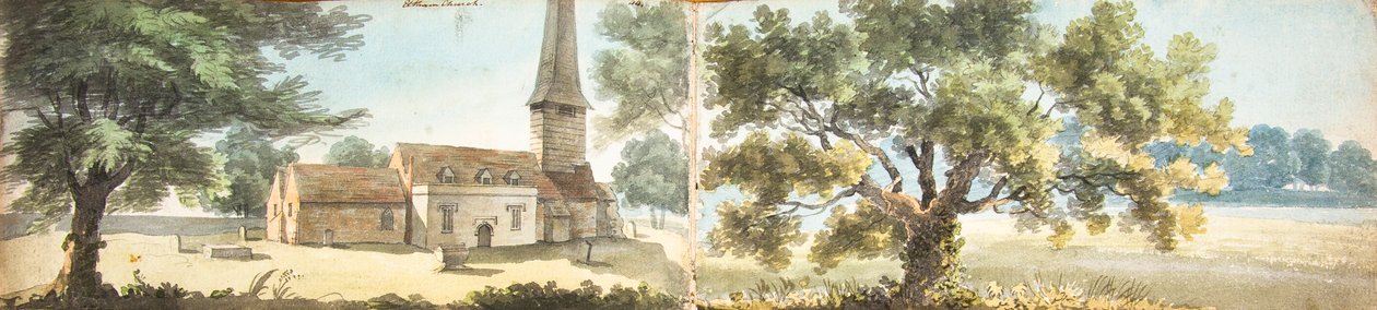 Oude Eltham kerk en een eik, Kent door John Inigo Richards