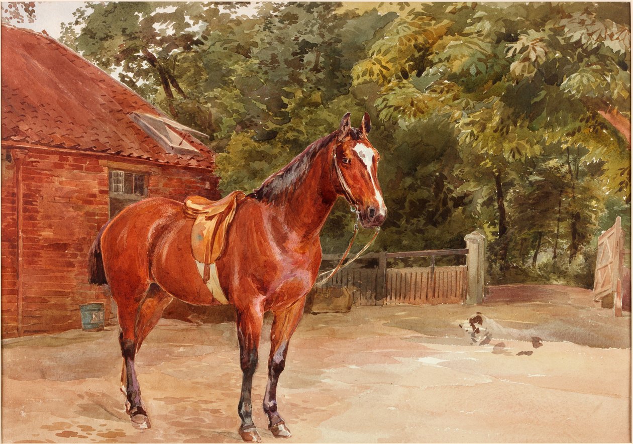 Stalhof met paard door John Isaac Richardson
