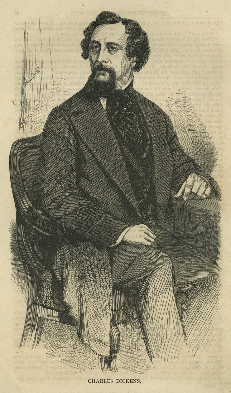 Charles Dickens, gegraveerd door Bobbett-Hooper, uit Harpers New Monthly Magazine, c.1864 door John Jabez Edwin Paisley Mayall