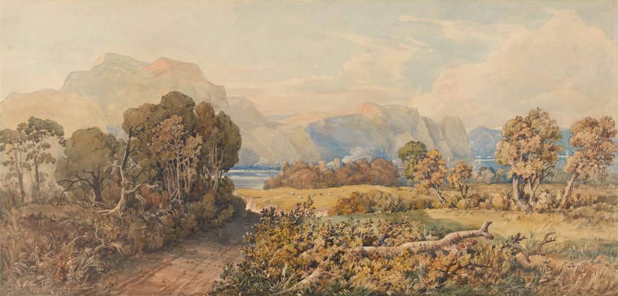 Landschap met rivier en bergen door John Joseph Cotman