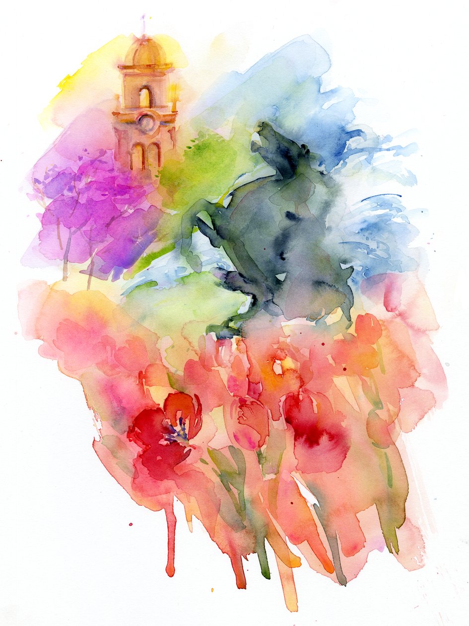 Plaza met Rode Tulpen door John Keeling