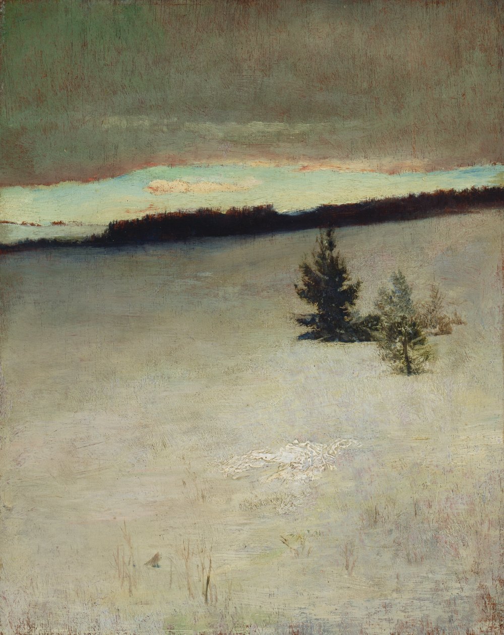 Sneeuwveld, ochtend, Roxbury door John La Farge