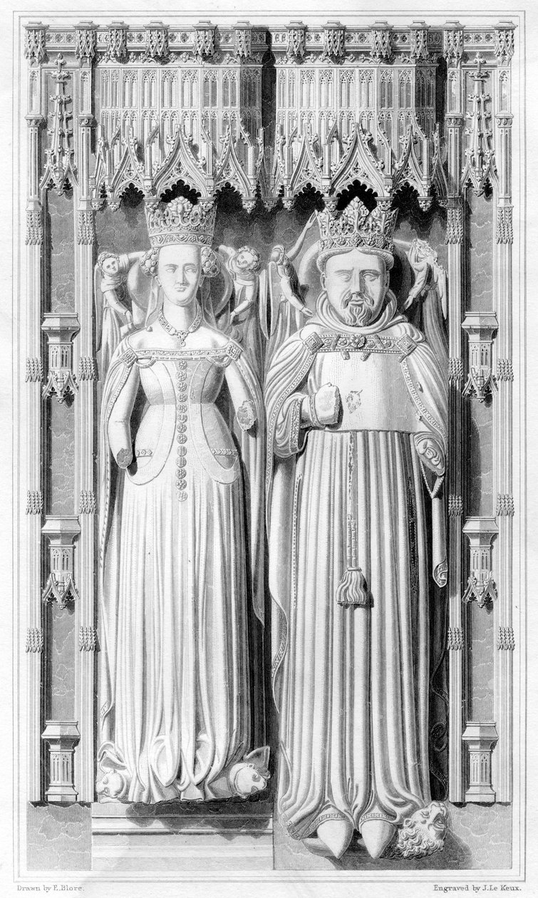 Beeld van Hendrik IV en zijn koningin Joan van Navarra in de kathedraal van Canterbury door John Le Keux