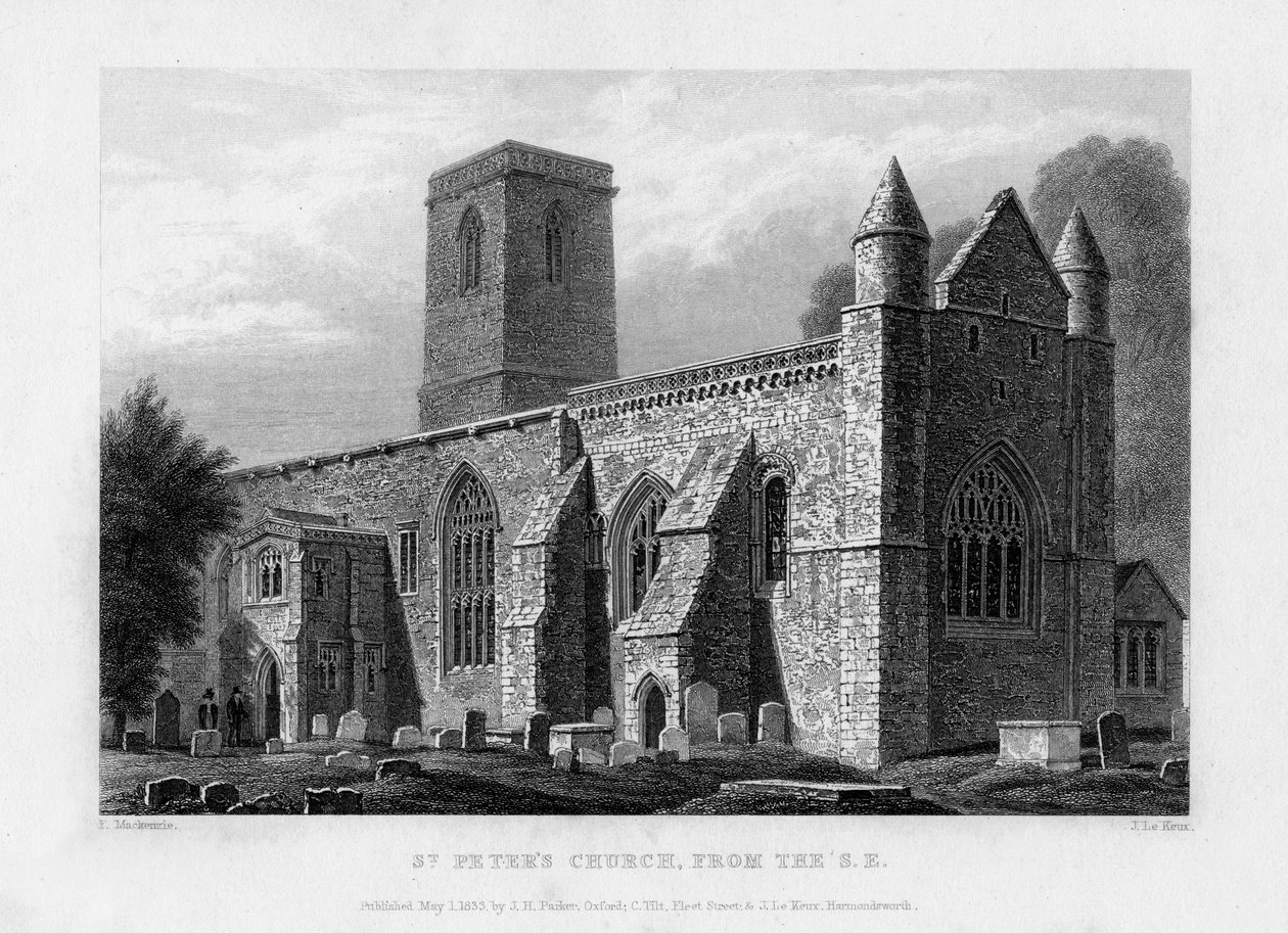 St. Pieterskerk, vanuit het zuidoosten, Oxford, 1833 door John Le Keux