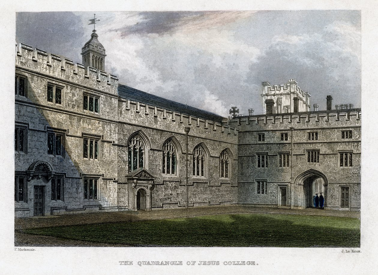 De binnenplaats van Jesus College, Universiteit van Oxford, c1830s door John Le Keux