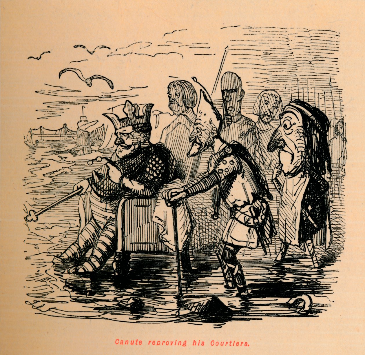 Koning Canute berispt zijn hovelingen, ca. 1860 door John Leech