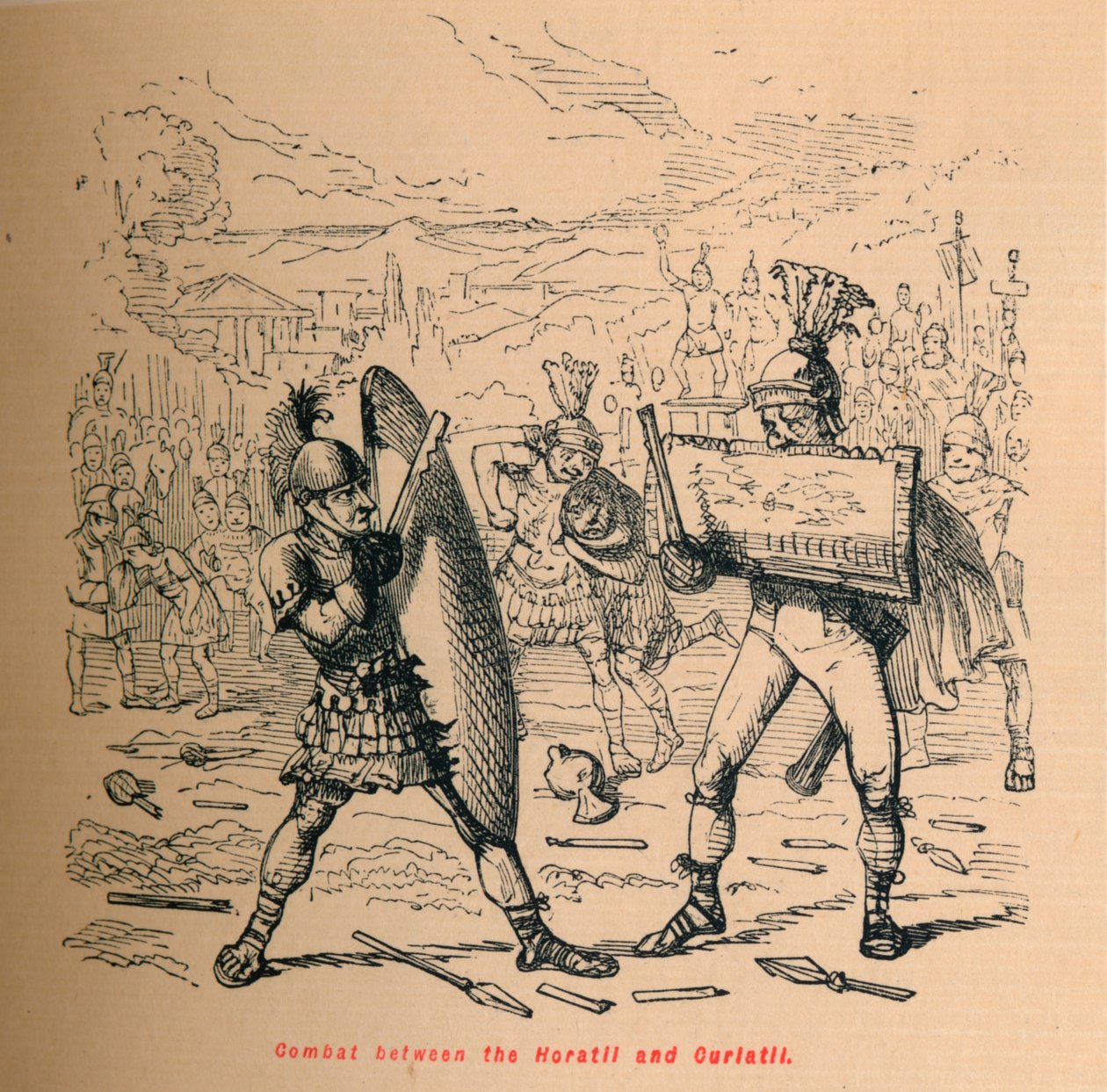 Gevecht tussen de Horatii en Curiatii, 1852 door John Leech