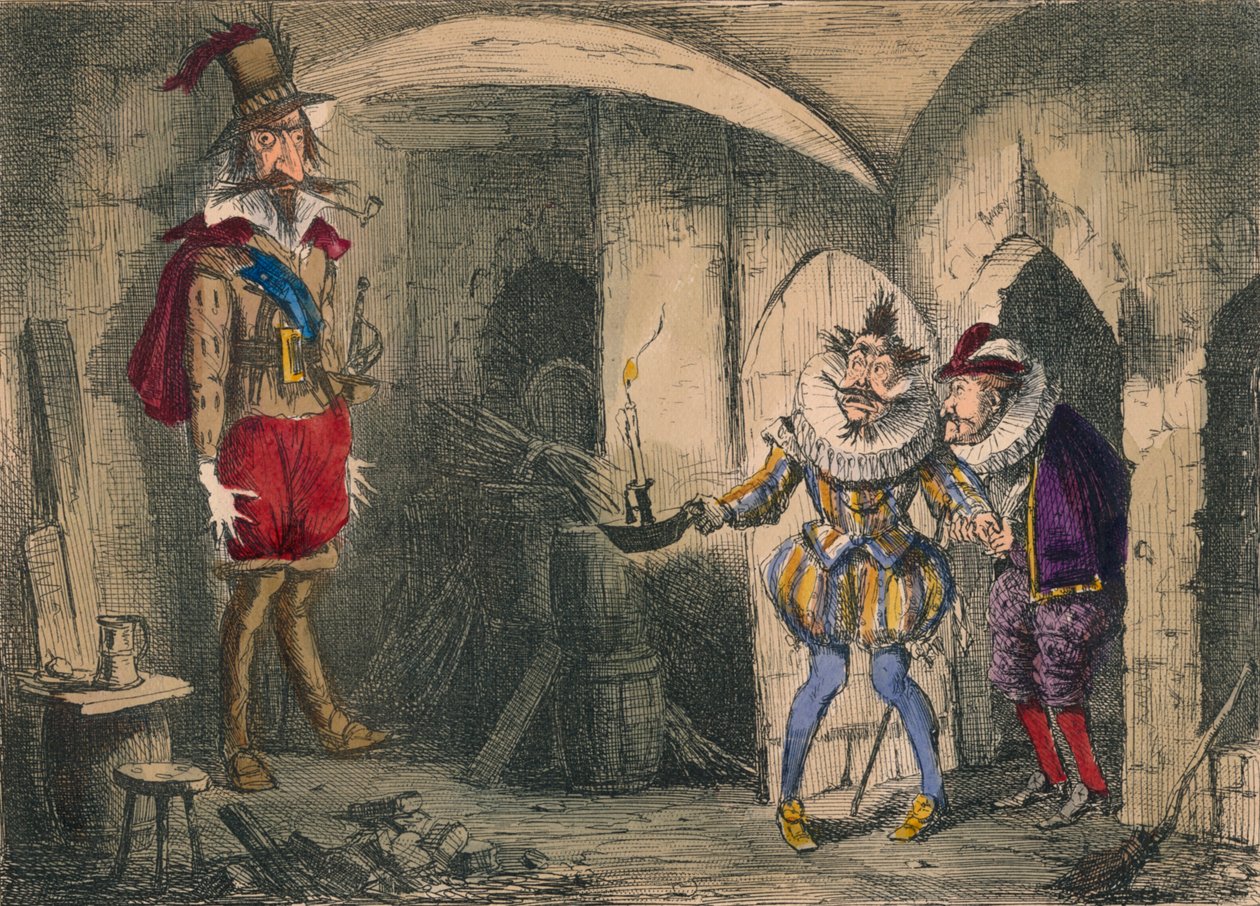 Ontdekking van Guido Fawkes door Suffolk en Mounteagle door John Leech