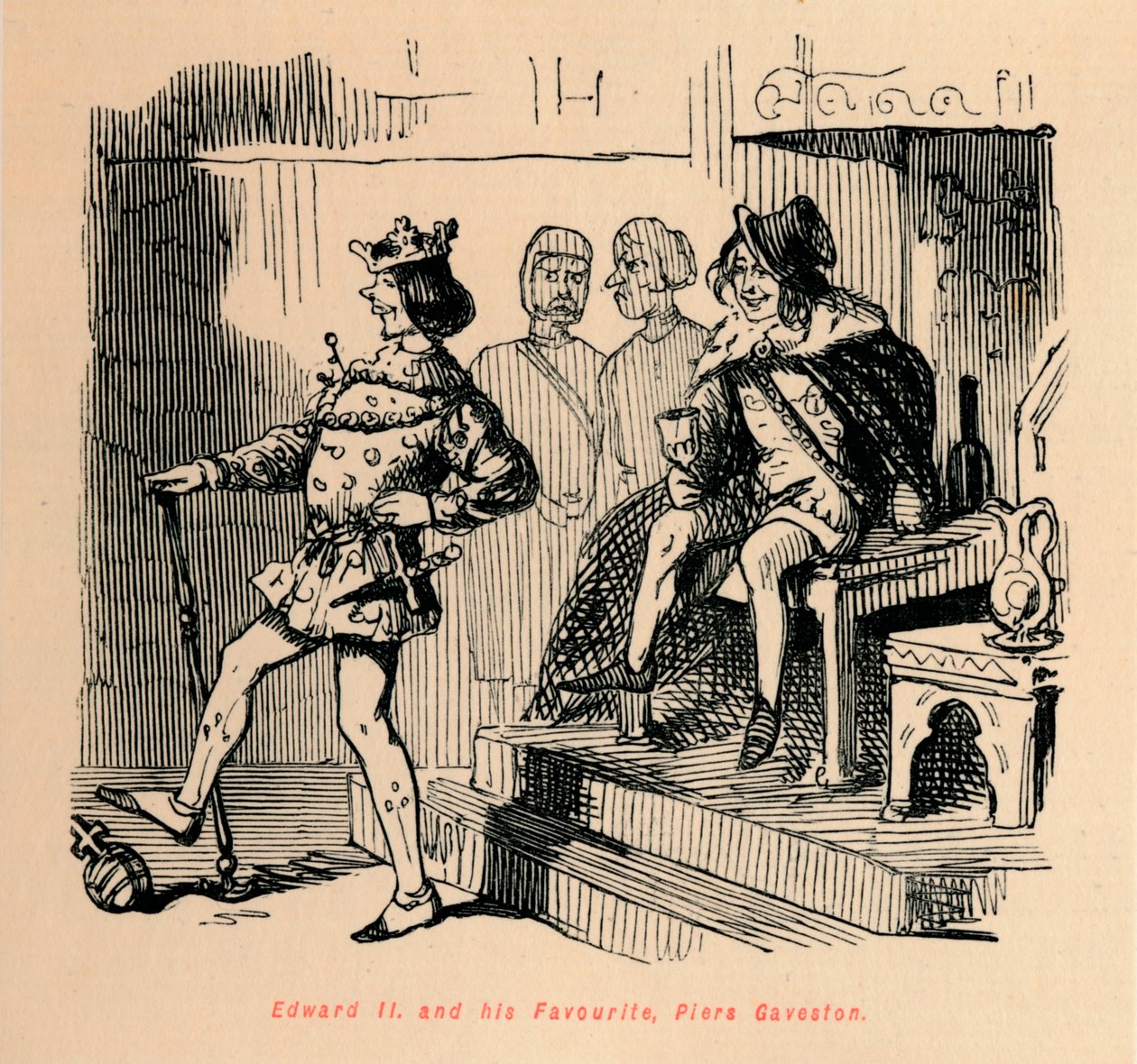 Edward II en zijn favoriet, Piers Gaveston, c1860 door John Leech