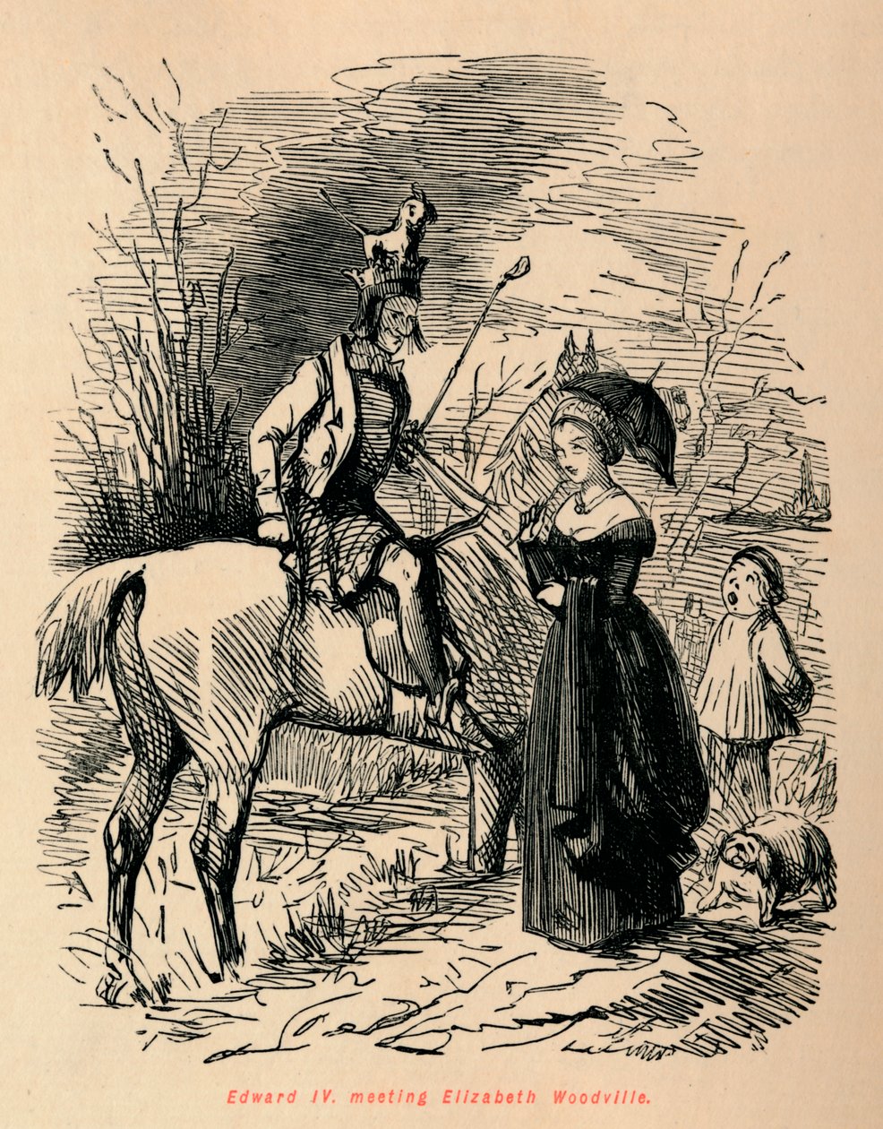 Edward IV ontmoet Elizabeth Woodville, ca. 1860 door John Leech