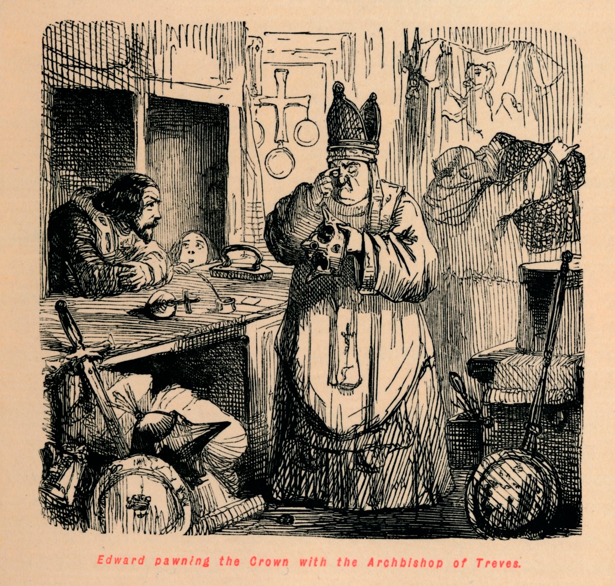 Edward verpandt de kroon met de aartsbisschop van Trier, ca. 1860 door John Leech