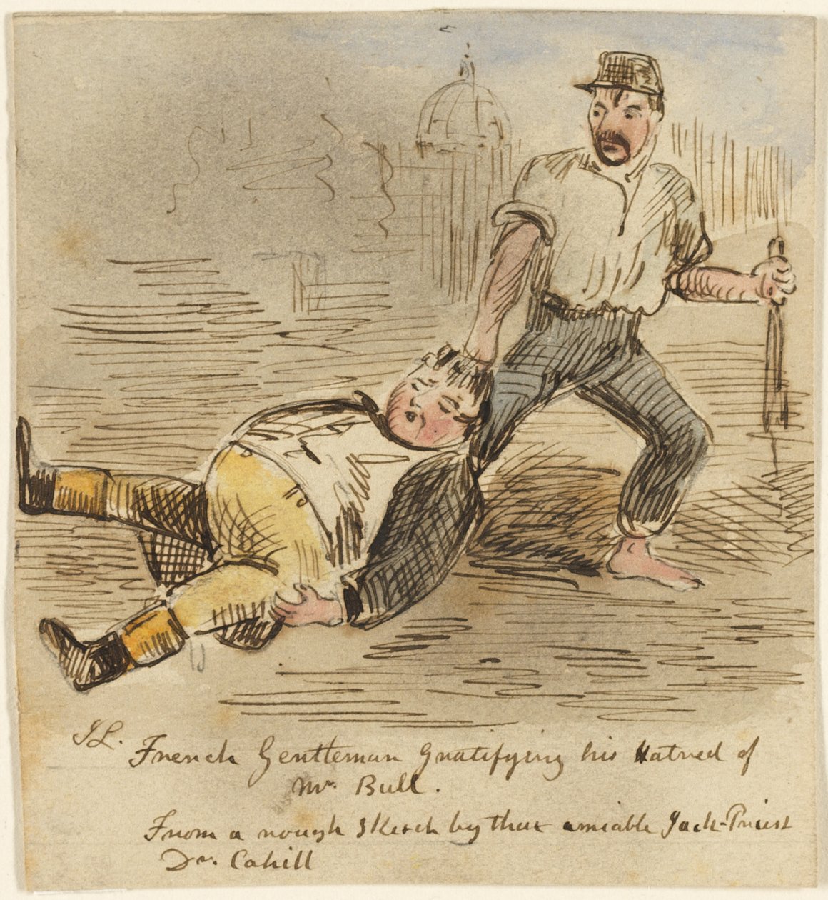 Franse heer bevredigt zijn haat tegen Mr. Bull door John Leech