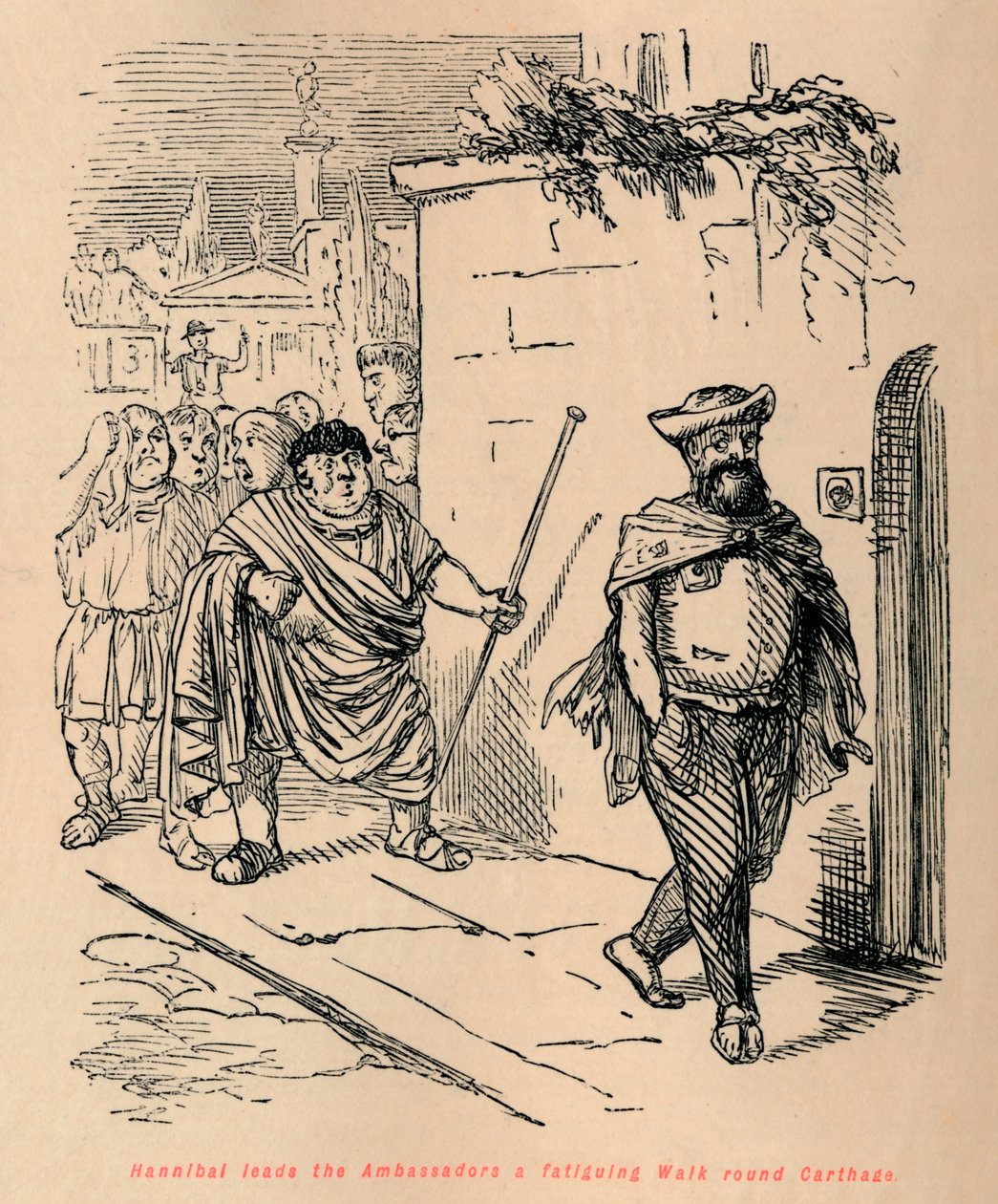 Hannibal leidt de Ambassadeurs een vermoeiende wandeling rond Carthago, 1852 door John Leech