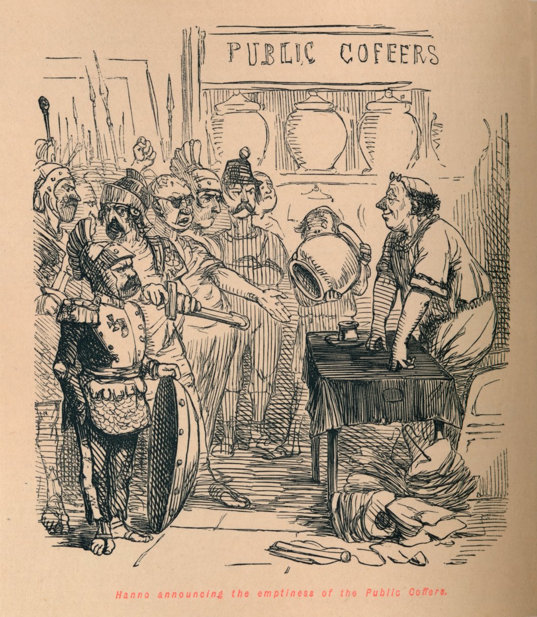 Hanno kondigt de leegte van de openbare schatkist aan, 1852 door John Leech