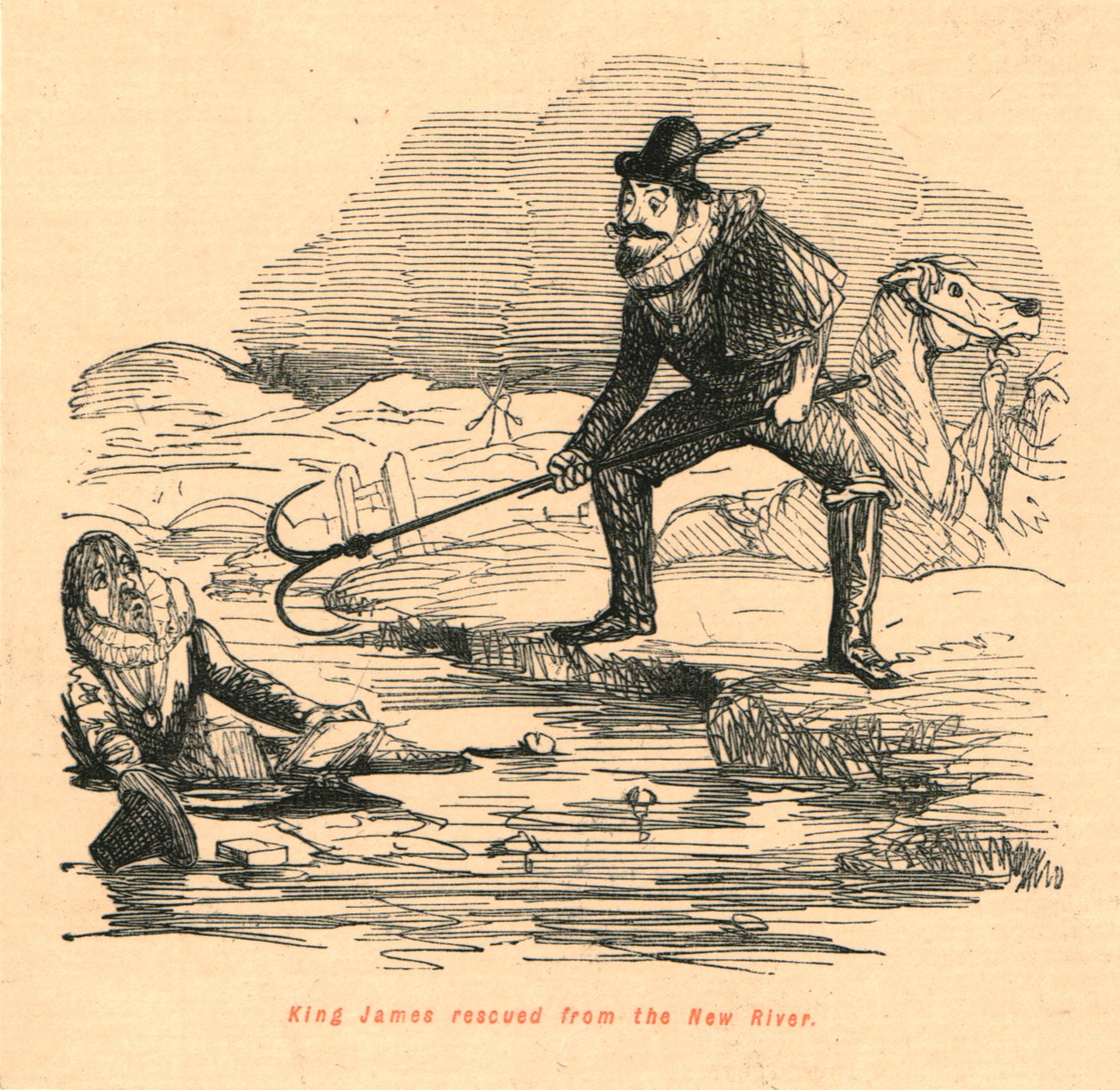 Koning James gered uit de New River door John Leech