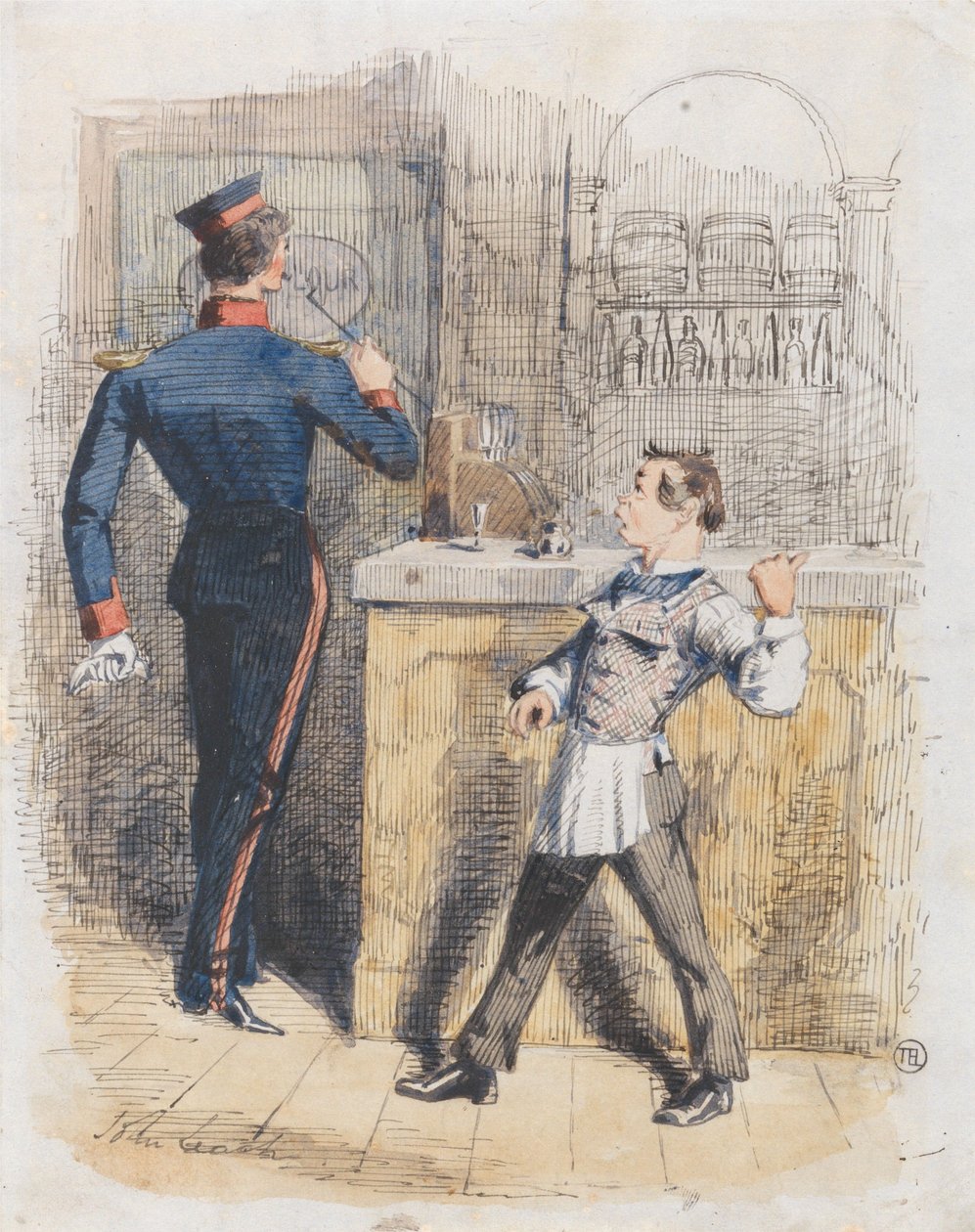 Pot Valiant: scène in een gelagkamer door John Leech