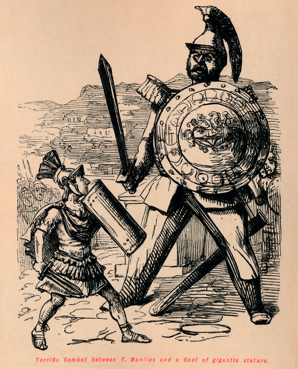 Geweldig gevecht tussen T Manlius en een Galliër van gigantische gestalte door John Leech