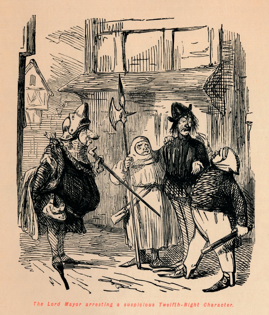 De Lord Mayor arresteert een verdachte Driekoningen-figuur, c. 1860 door John Leech