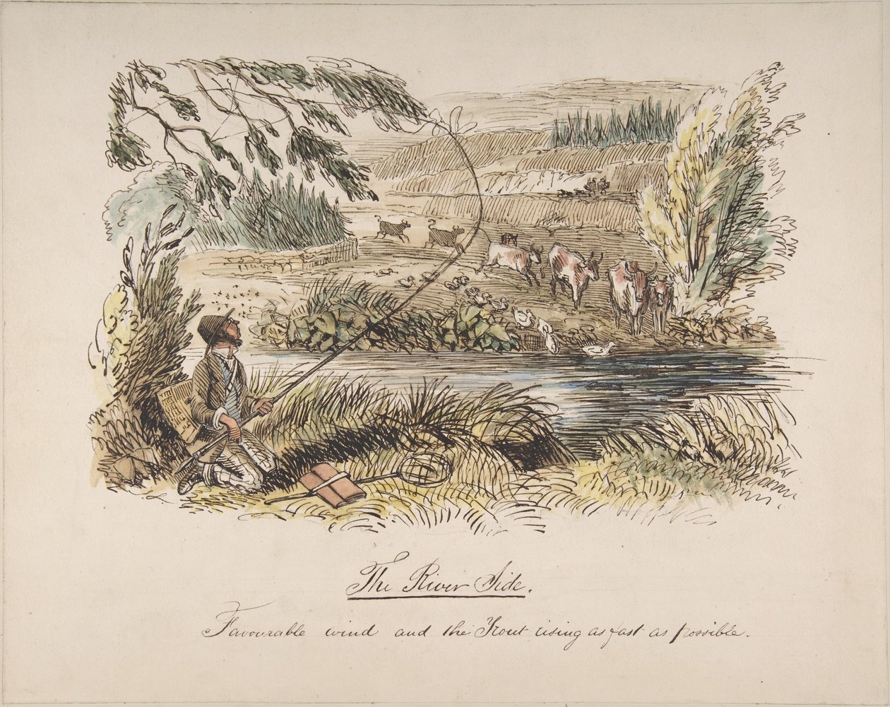 „De rivieroever, gunstige wind en de forel die zo snel mogelijk hapt“ door John Leech