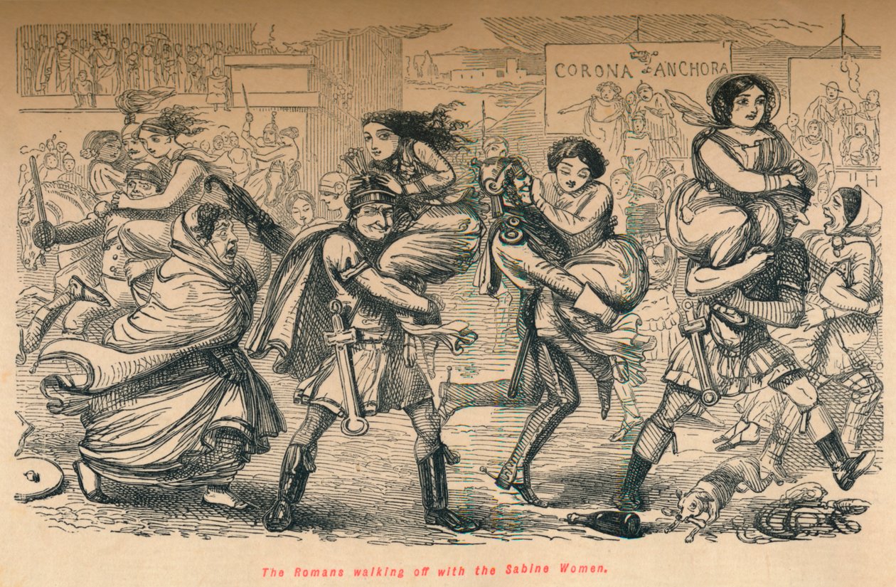 De Romeinen lopen weg met de Sabijnse vrouwen, 1852 door John Leech