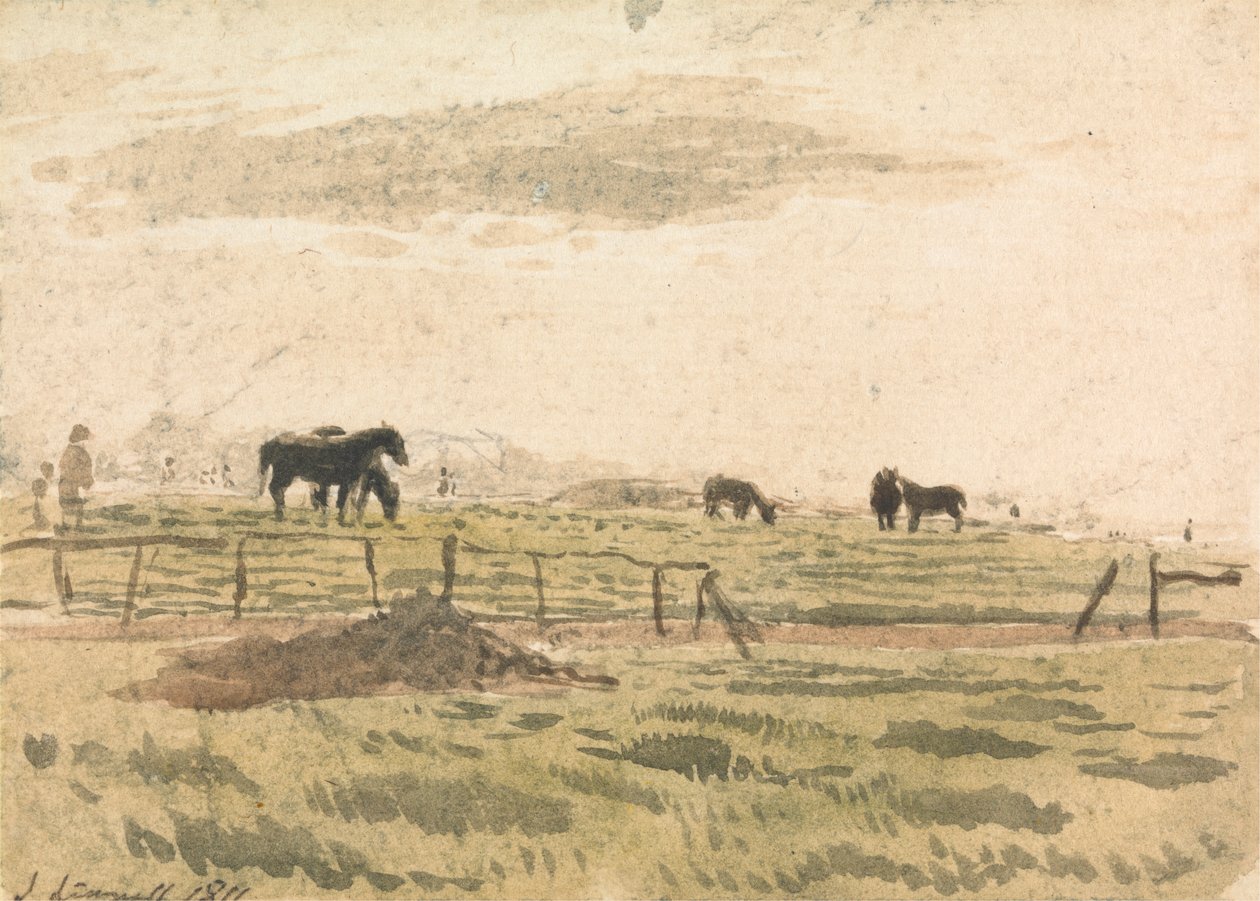 Paarden in een paddock door John Linnell