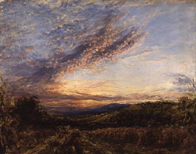 Zonsondergang over een heidelandschap door John Linnell