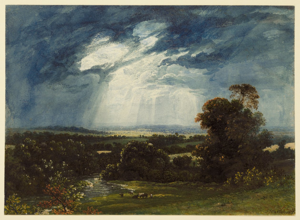 Landschap met grazend vee op de voorgrond door John Martin