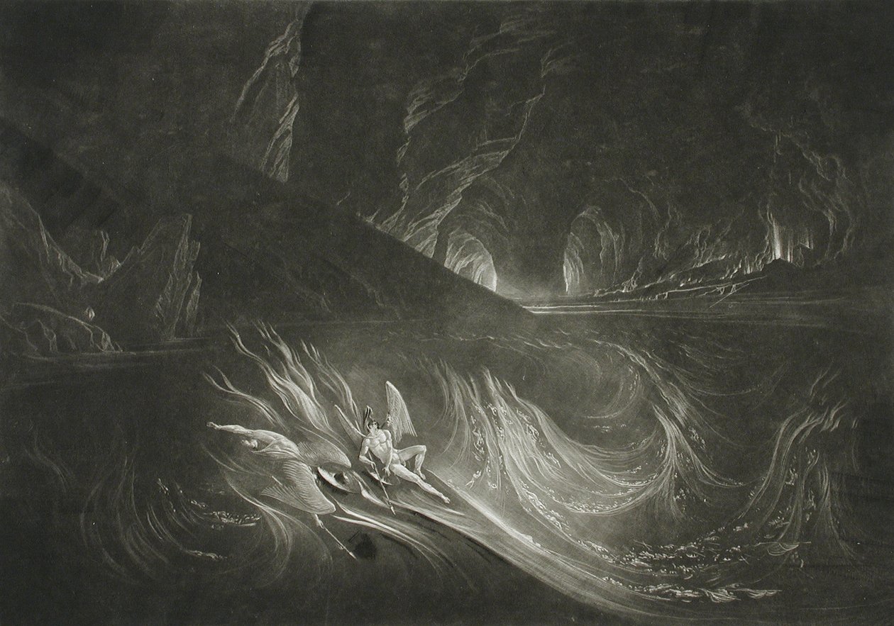 Lucifer op het brandende meer door John Martin