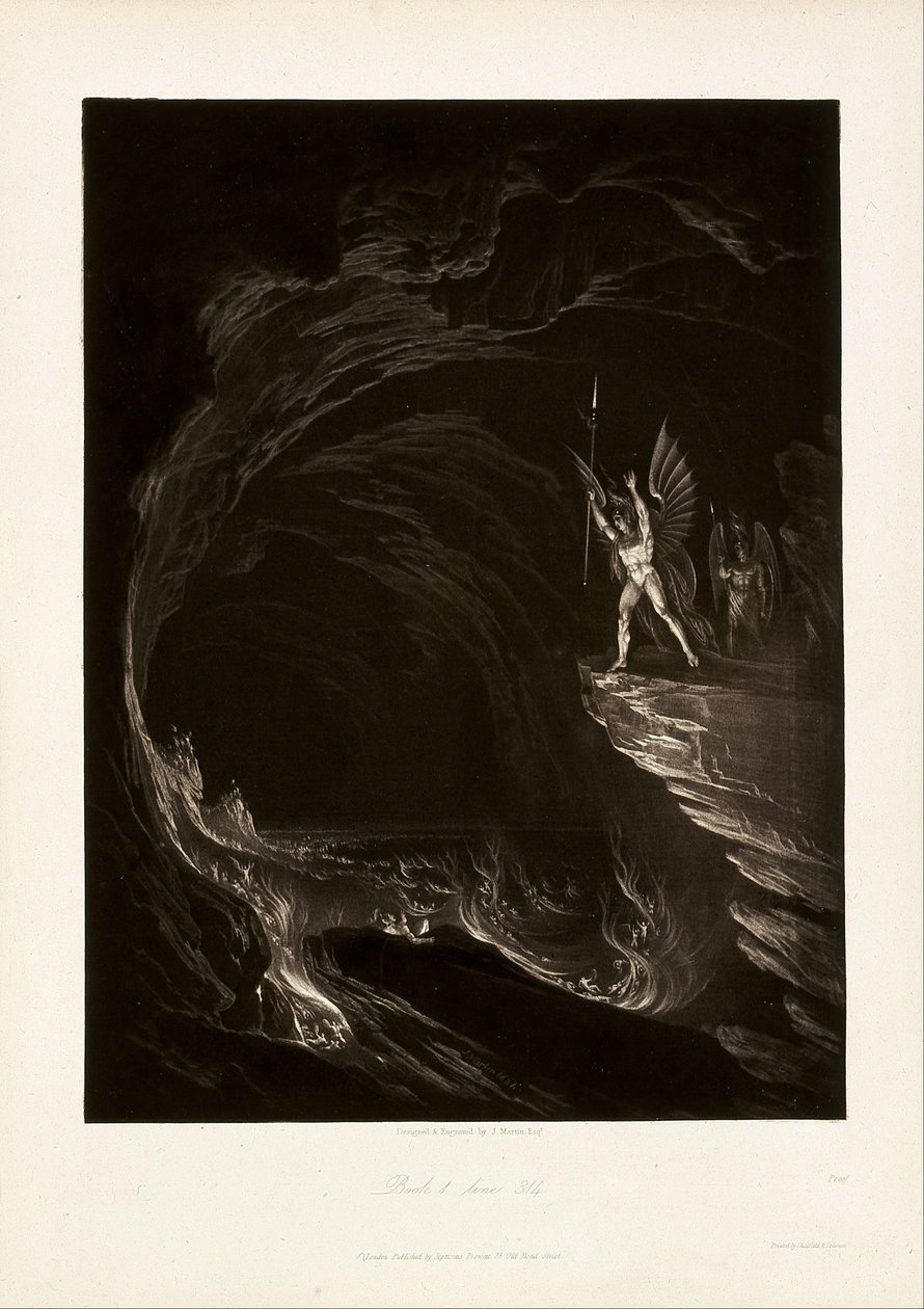 Satan roept de gevallen engelen op, Boek 1, regel 314, uit John Milton, Paradise Lost door John Martin