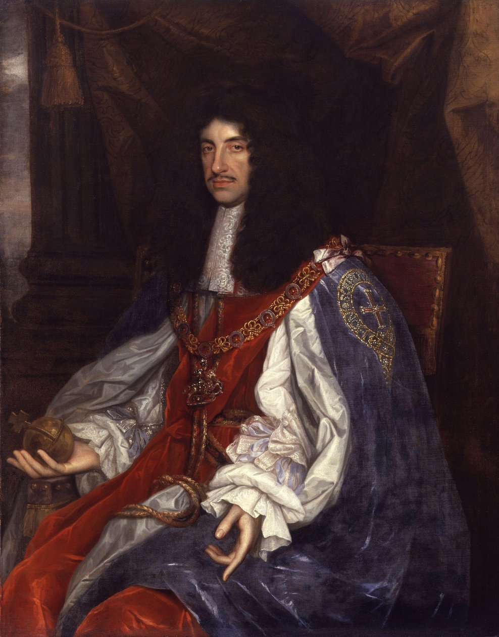 Portret van Charles II in kousenbandgewaad door John Michael Wright