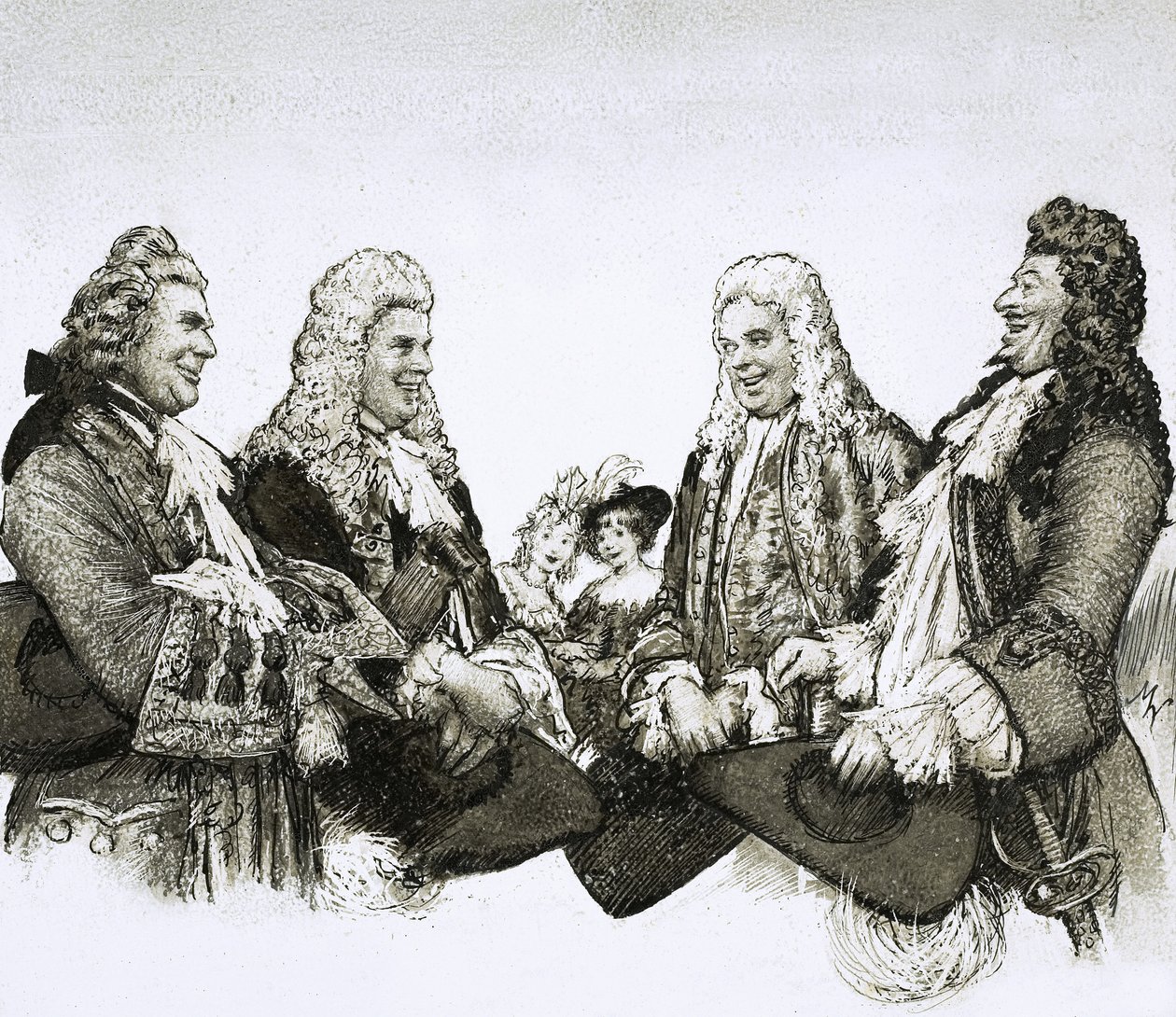 In de tijd van Lodewijk XIV van Frankrijk droegen heren immense pruiken door John Millar Watt