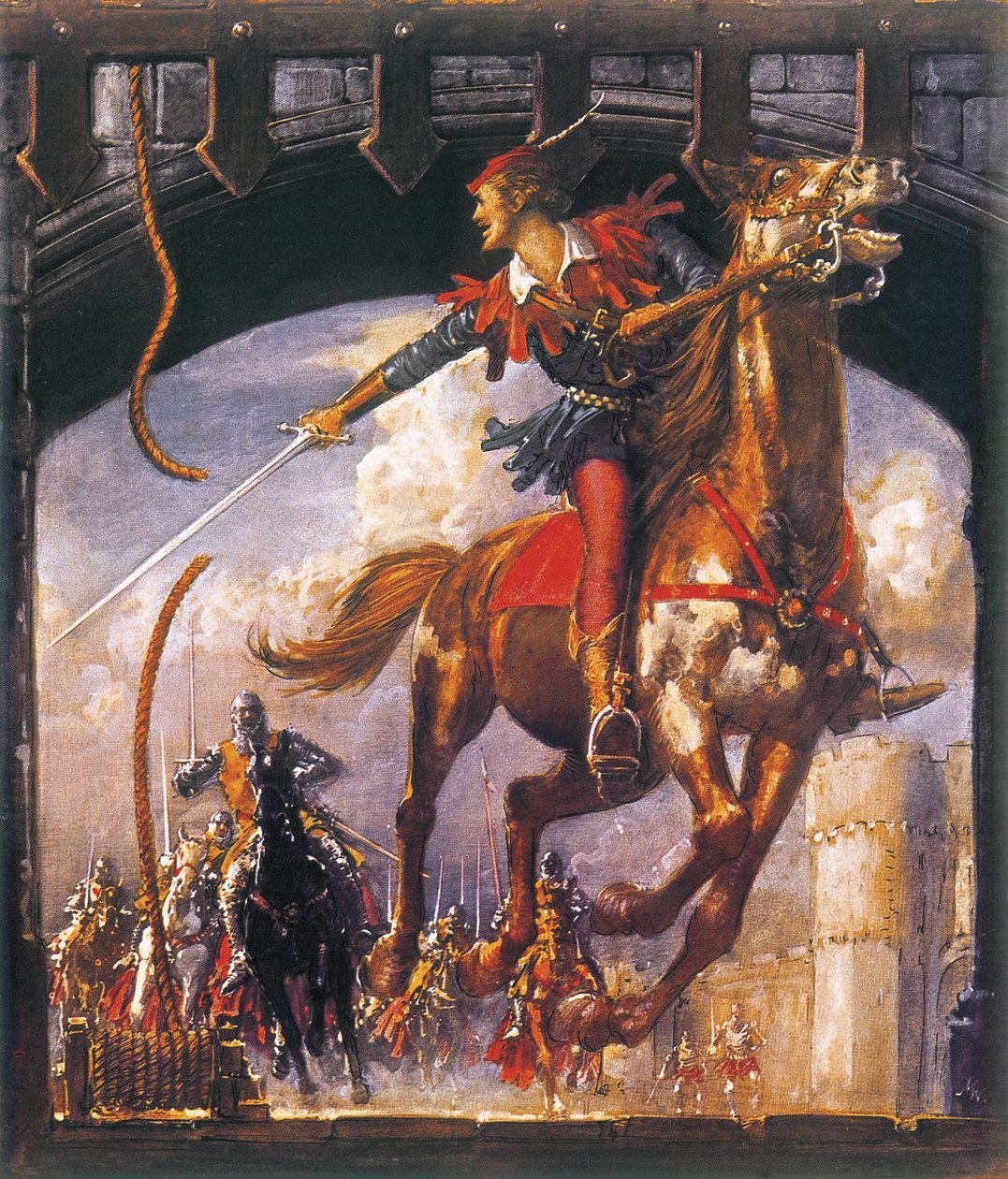 Robin Hood wordt achtervolgd door Normandische soldaten door John Millar Watt