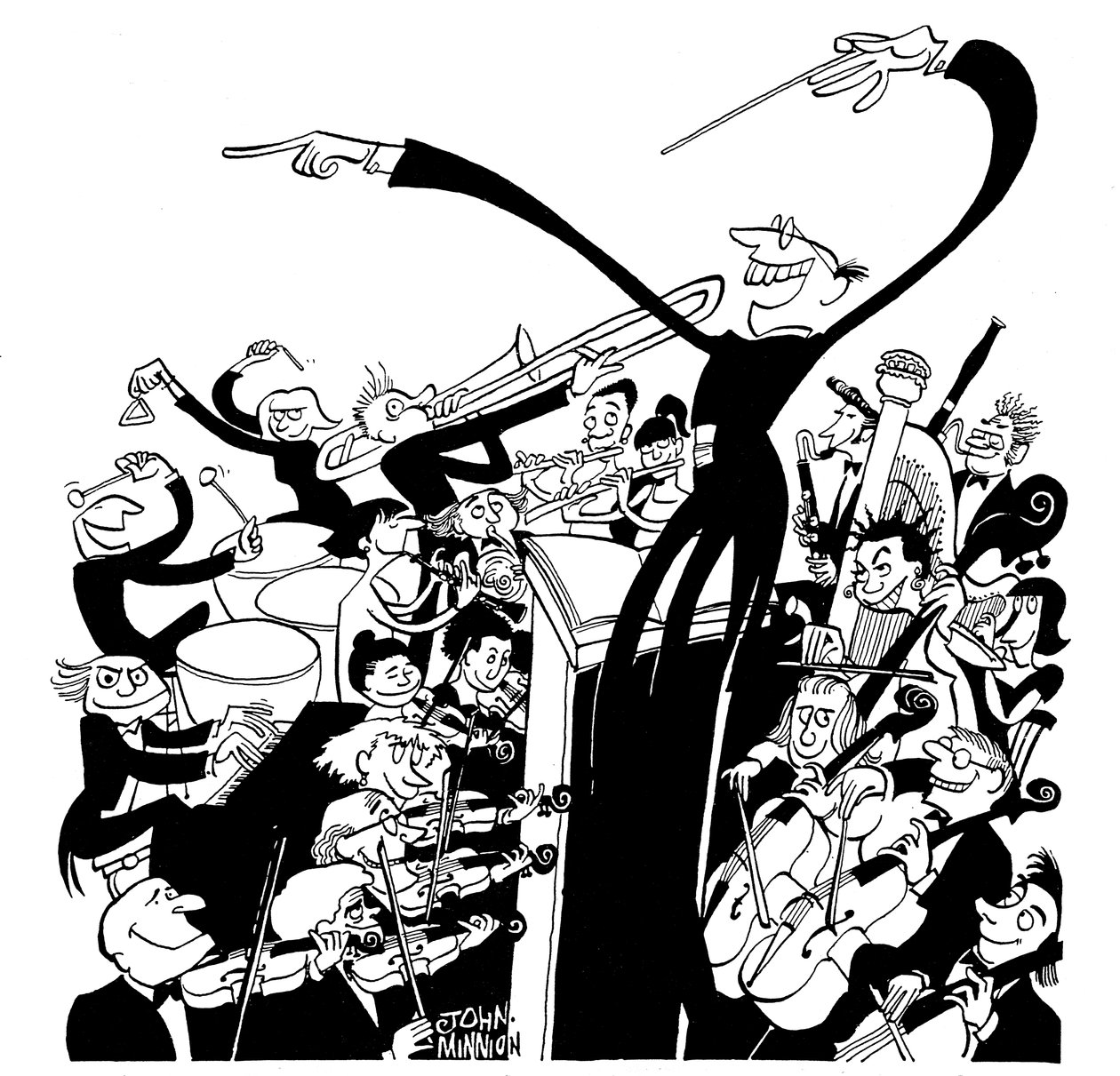 Orkest en dirigent - karikatuur door John Minnion door John Minnion