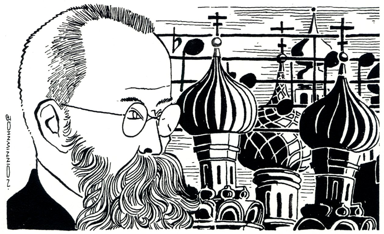 Rimsky Korsakov portret (Rusland achtergrond van kerkkoepels) Russische componist ( 1844-1908 ) door John Minnion