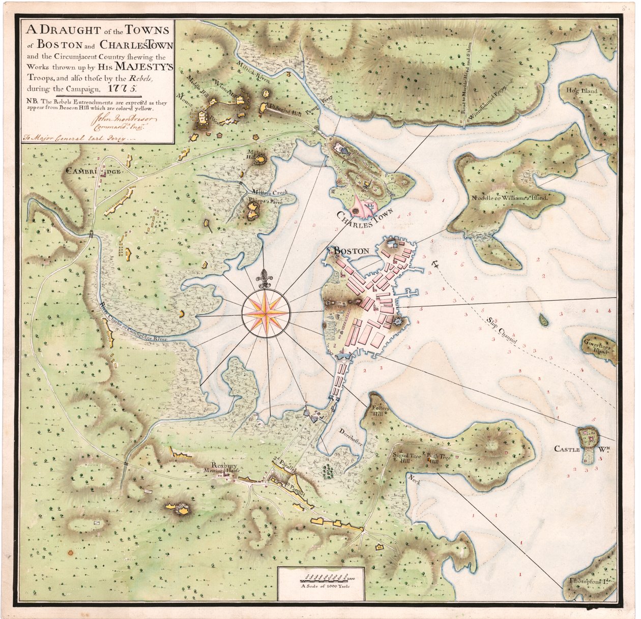 Een kaart van Boston door Montresor door John Montresor