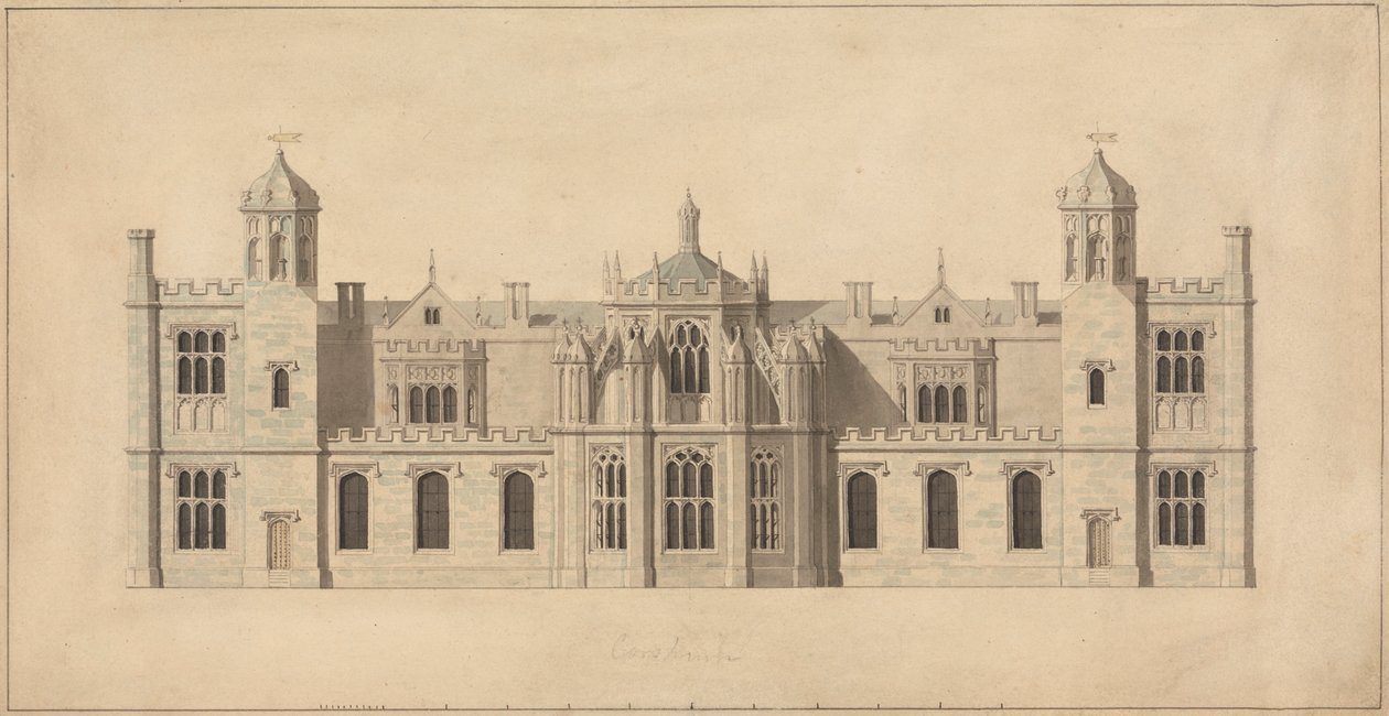Corsham Court, Wiltshire: Elevatie van de noordelijke gevel door John Nash