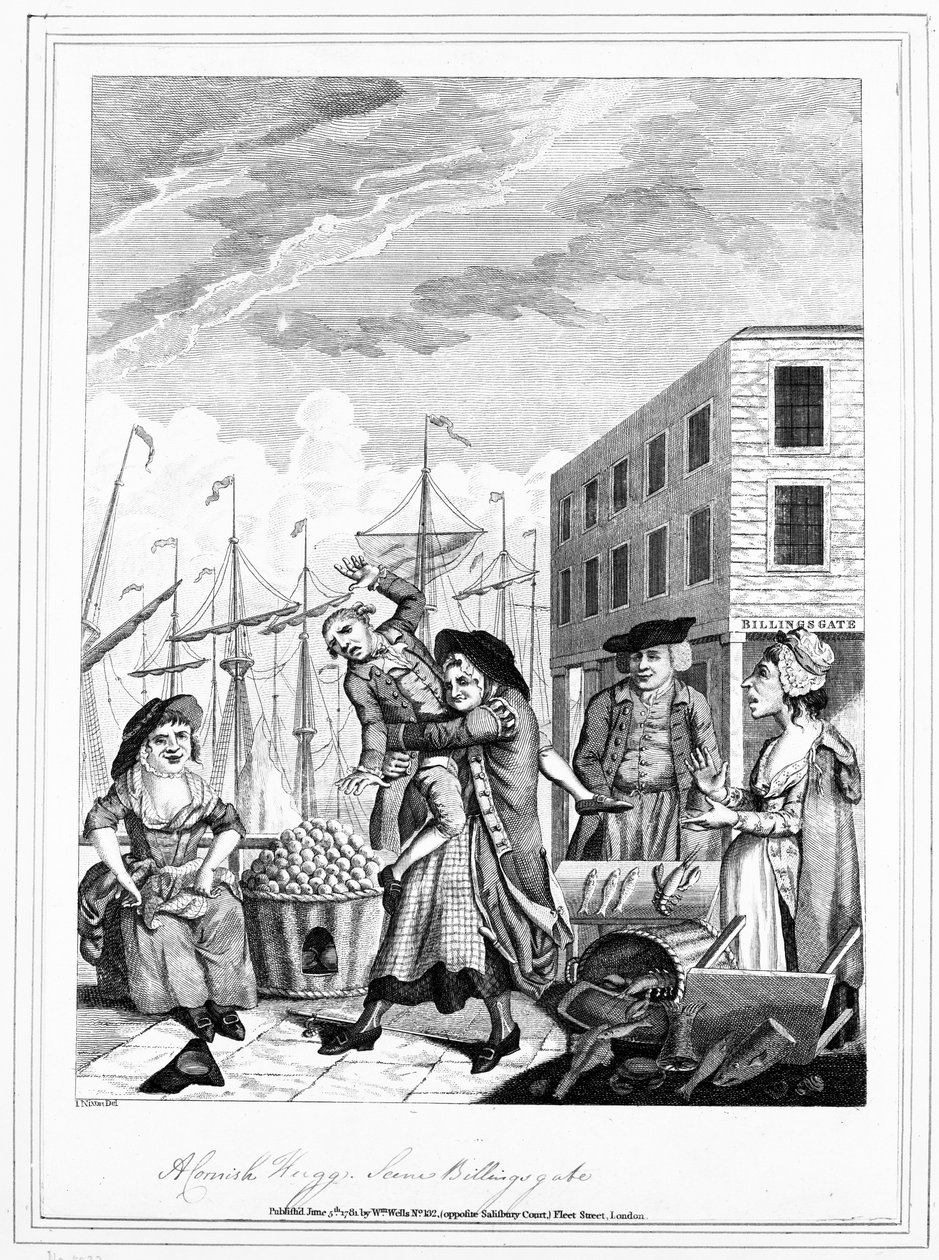 Een Cornish Hug in Billingsgate, 1781 door John Nixon