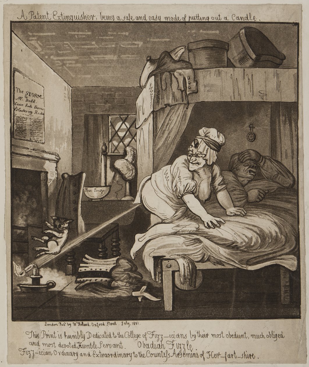 Een patentblusser, een veilige en gemakkelijke manier om een kaars uit te blussen, 1801 door John Nixon
