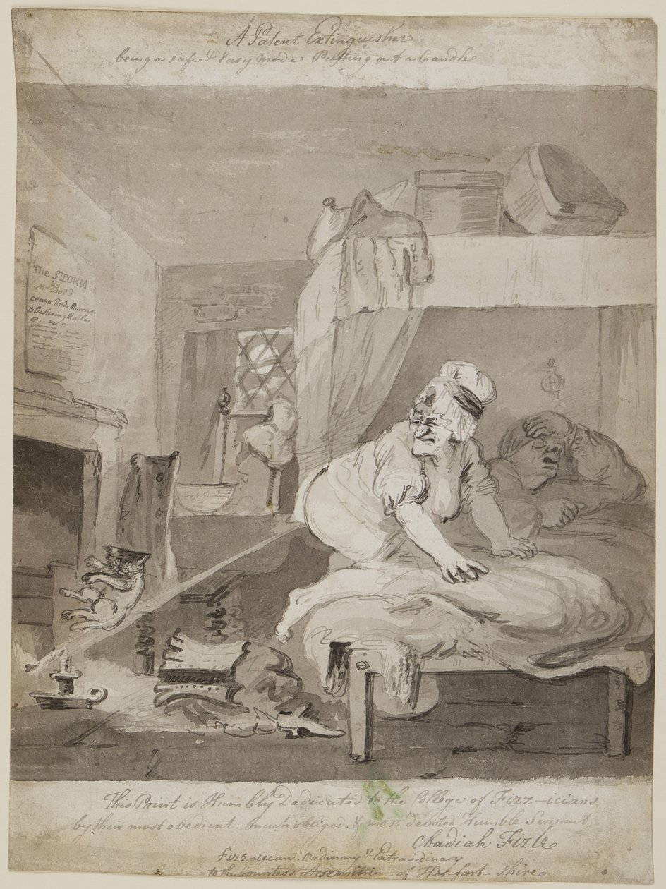 Een patentblusser, een veilige en gemakkelijke manier om een kaars uit te blussen, 1801 door John Nixon