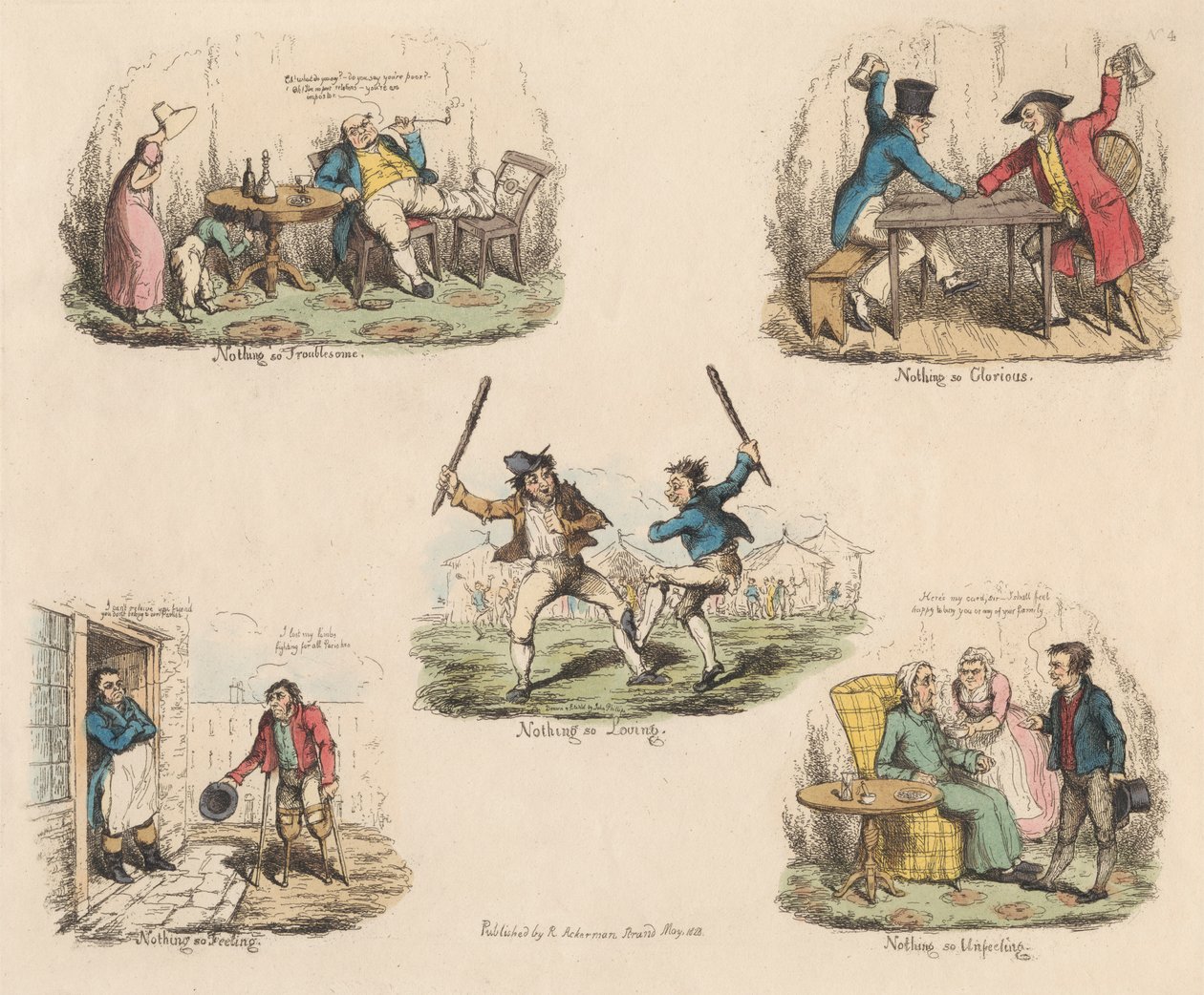 Set van Vier: Veel Gedoe om Niets of Illustraties van Oude Zegswijzen door John Phillips