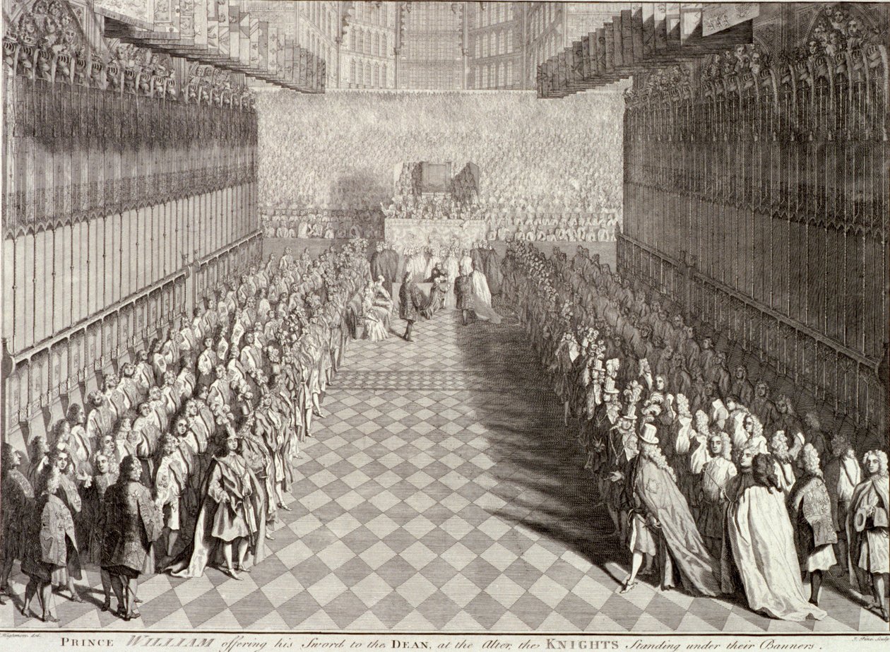 Kroning van Willem III in Westminster Abbey, Londen, 1689, ca. 1689 door John Pine