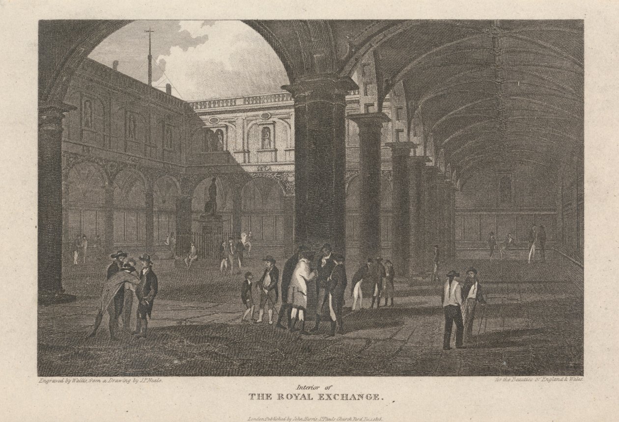 De binnenplaats van de Royal Exchange door John Preston Neale
