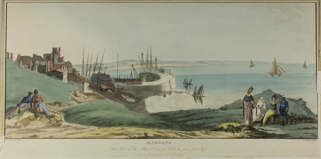 Margate, Buitenaanzicht van de Pier, Kust van Kent, en vanaf Fort Cliffs door John Raphael Smith